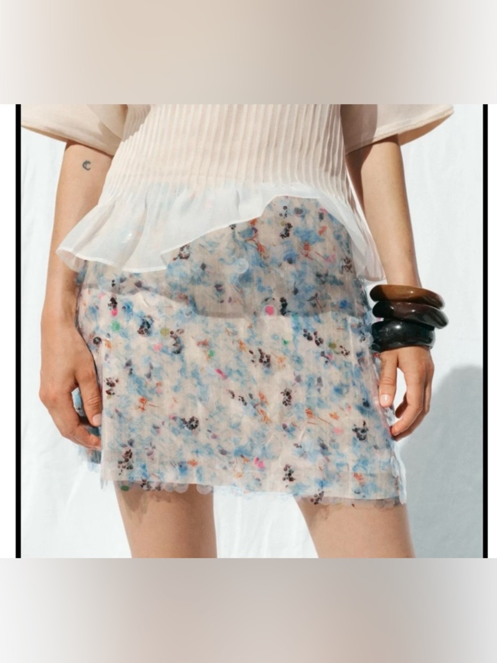 Zara Sequin Embellished Mini Skirt Women’s S Multicolor Sheer Overlay Party